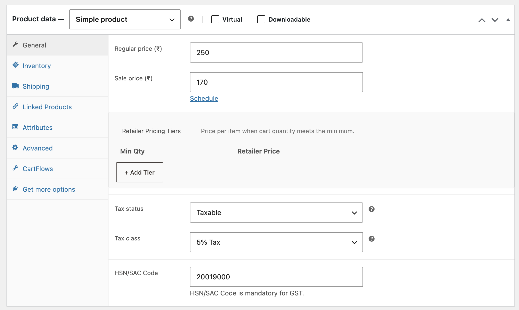 Product tier editor